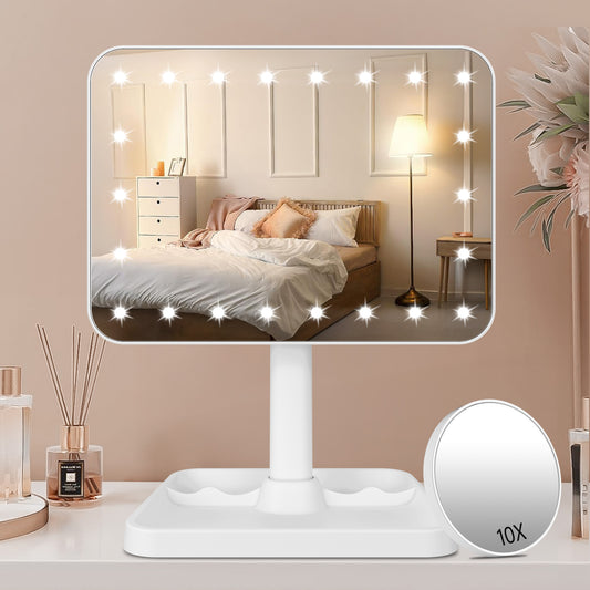 Funtouch Makeup Mirror, Vanity Mirror with Lights, Dimming Touch Sensor, Detachable 10X Magnification, White