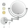 Funtouch 8" Round Alloy Steel Wall Mounted Bathroom Makeup Mirror w/ Plug-in AC Cord, Double Sided, Lighted 1X/10X Magnification, Silver