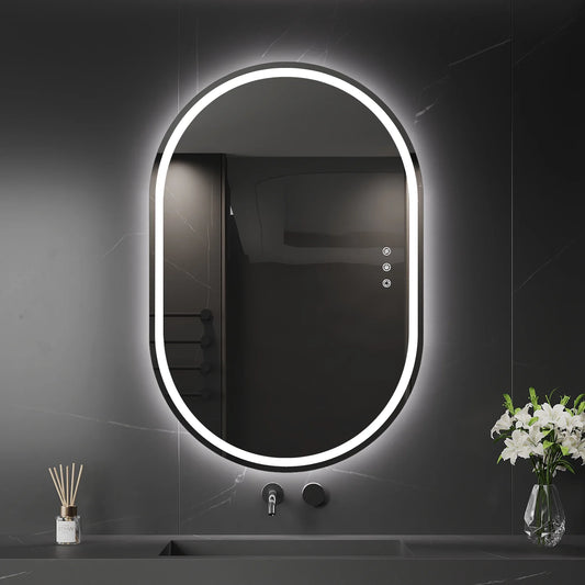 Funtouch Oval LED Bathroom Mirror with Lights, Anti Fog LED Bathroom Mirror，Dimmable, Front and Backlit, 3 Colors, Memory, Shatterproof