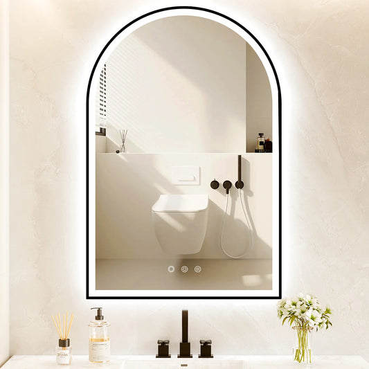 Funtouch Arched LED Bathroom Mirror with Front and Backlight, LED Bathroom Mirror with Lights，Anti-Fog，3 Colors, Memory,Shatterproof,UL Listed