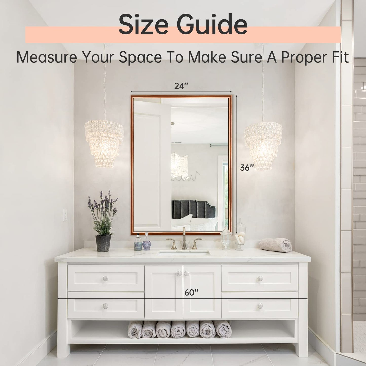 FUNTOUCH Bathroom Mirror for Wall  Aluminum Alloy Metal Framed Rectangluar Bathroom Vanity Mirror for Bathroom Bedroom Living Room Hotel Entryway Rustproof Hangs Horizontally/Vertically