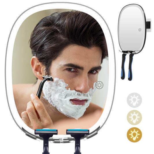 FUNTOUCH Shower Mirror Fogless for Shaving with Light, No-Drilling, 3-Color Dimmable Lights