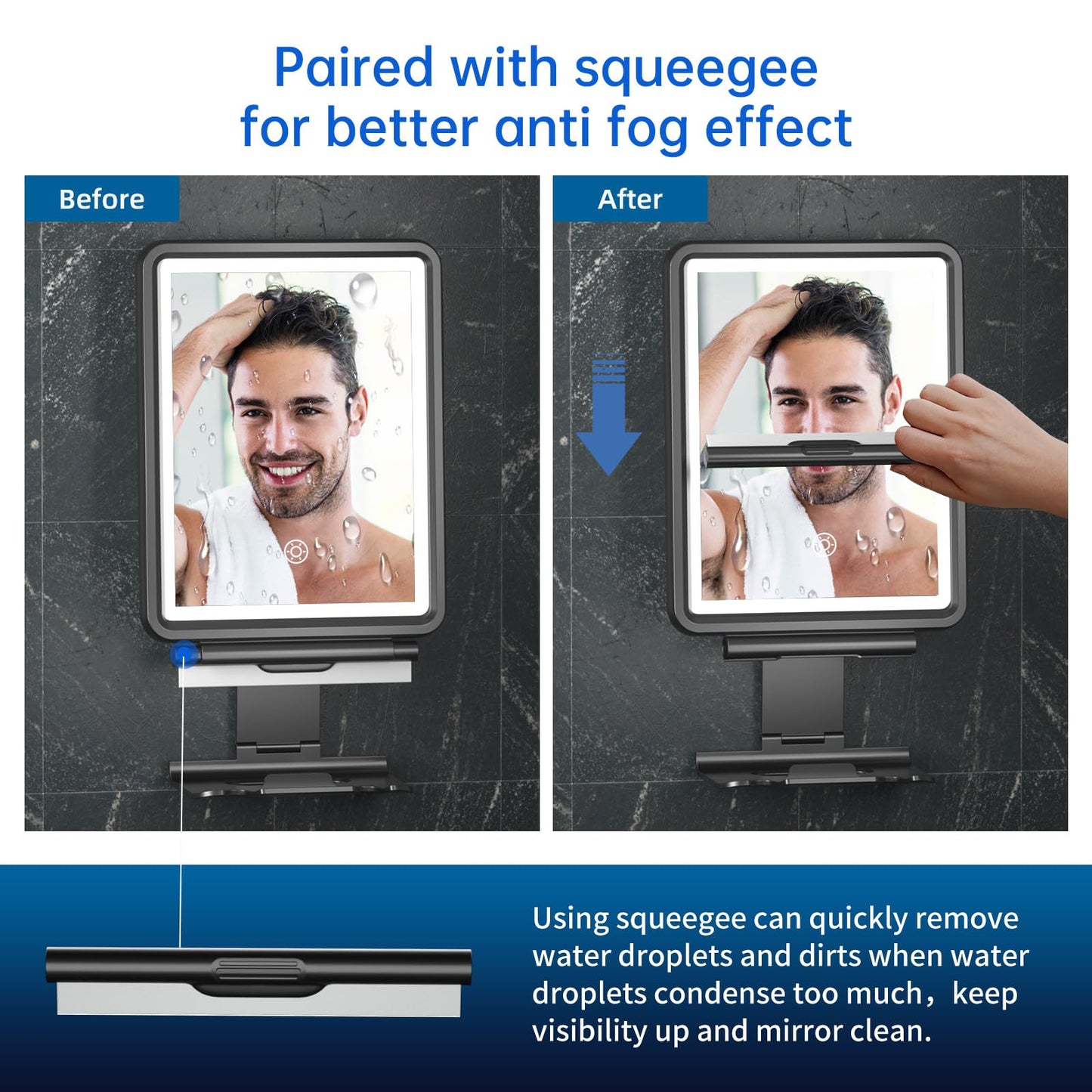 FUNTOUCH Shower Mirror Fogless for Shaving with Squeegee to Keep Clean or Remove Foggy Mess, Fogless Mirror