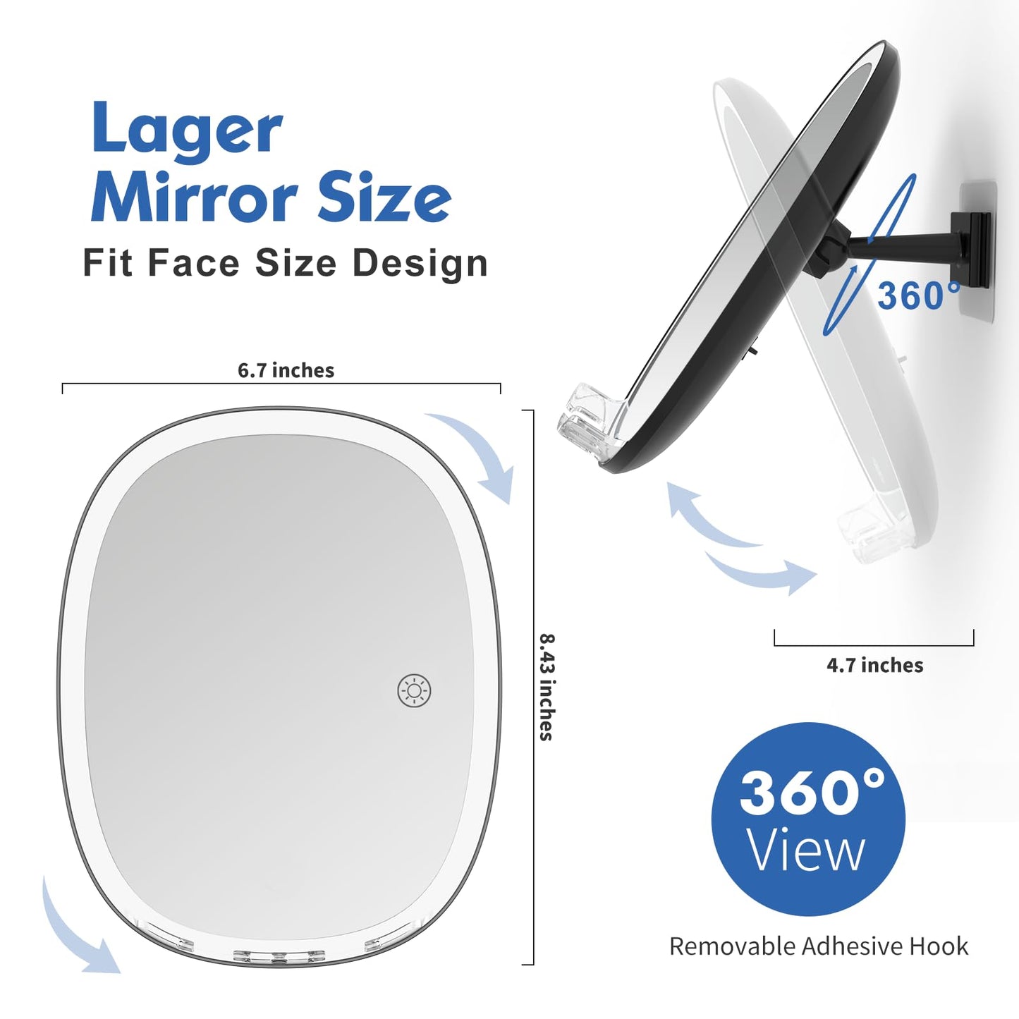 FUNTOUCH Shower Mirror Fogless for Shaving with Light, No-Drilling, 3-Color Dimmable Lights